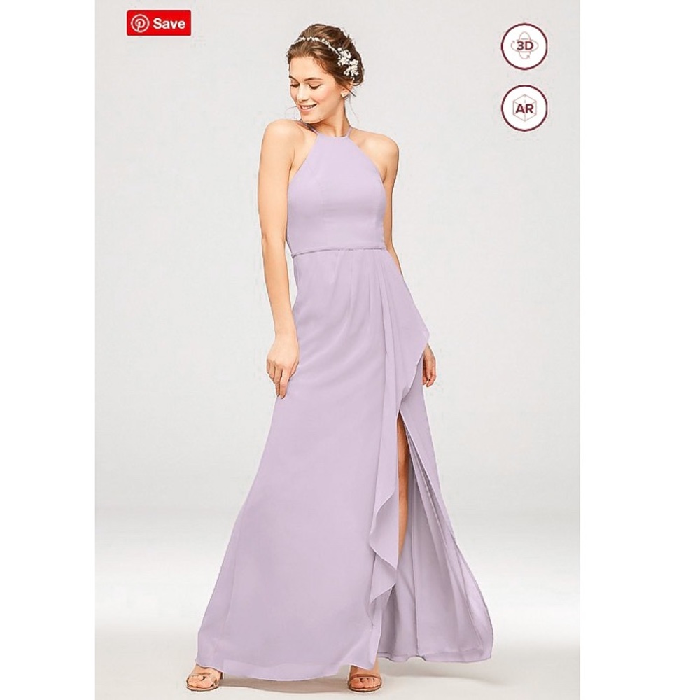 High-Neck Chiffon Bridesmaid Dress with Cascade